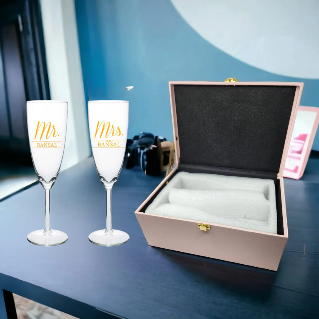 Mr and Mrs Champagne Glasses Flute Glass Set of 2 - Wedding Anniversary Gifts - Image 2