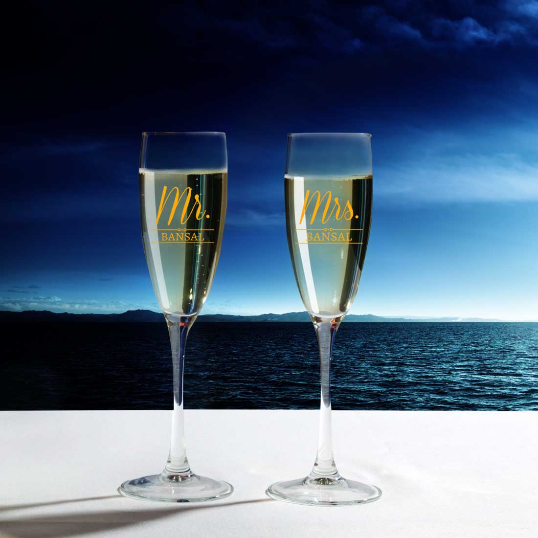 Mr and Mrs Champagne Glasses Flute Glass Set of 2 - Wedding Anniversary Gifts - Image 3