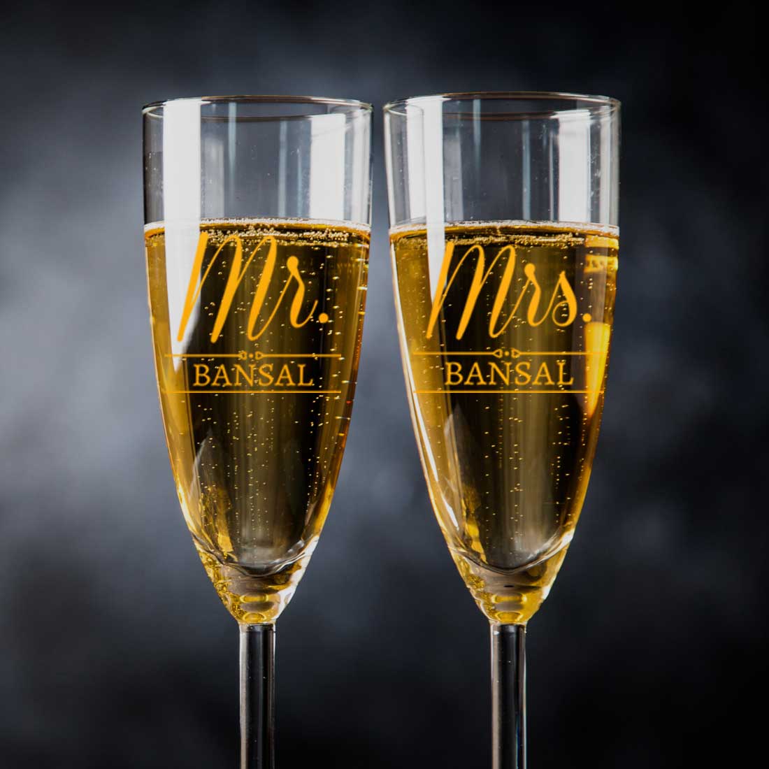 Mr and Mrs Champagne Glasses Flute Glass Set of 2 - Wedding Anniversary Gifts - Image 4