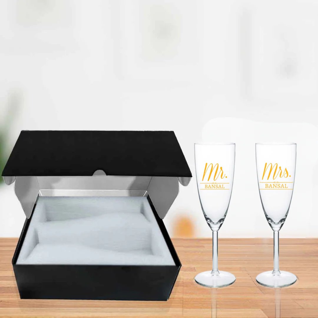 Mr and Mrs Champagne Glasses Flute Glass Set of 2 - Wedding Anniversary Gifts - Image 5