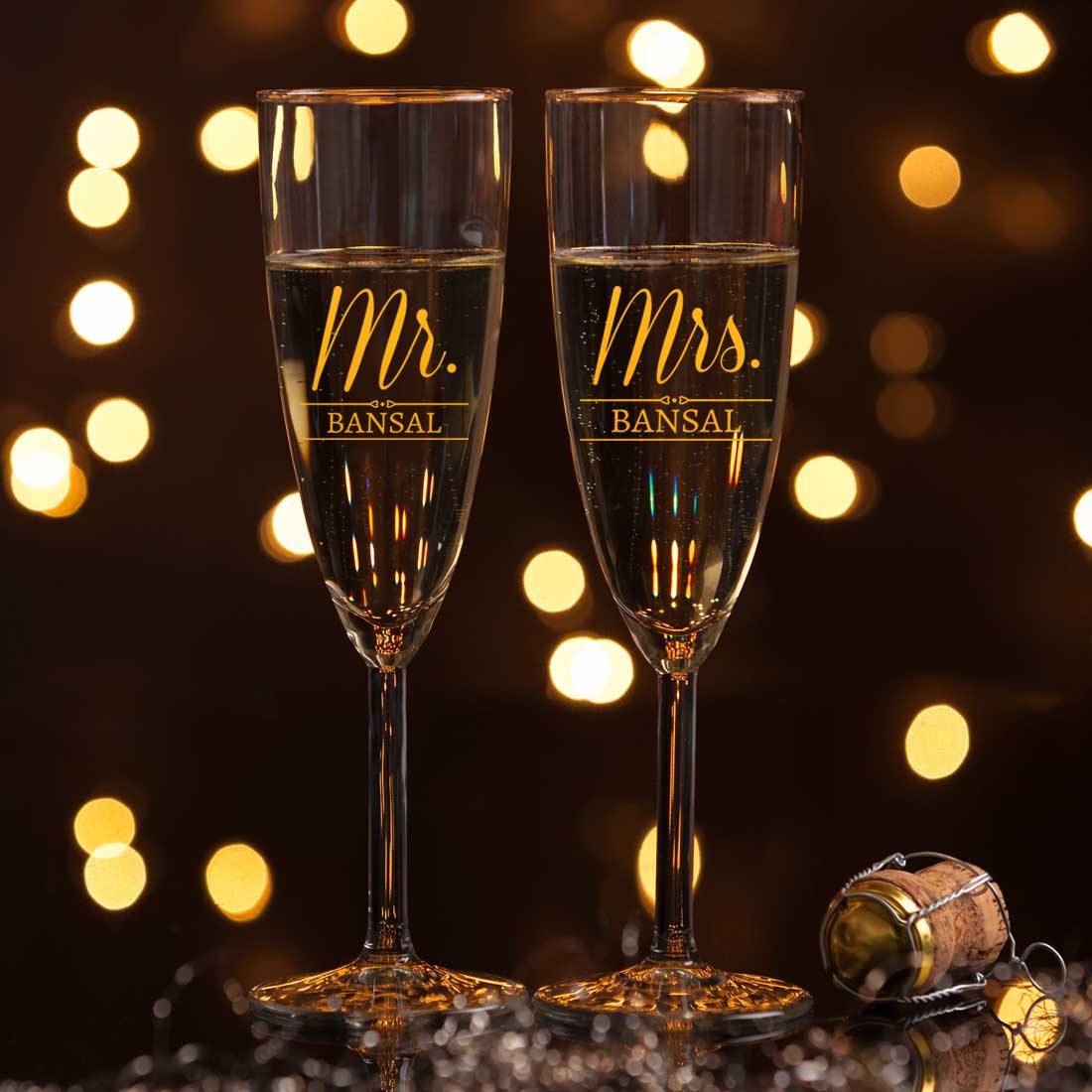Mr and Mrs Champagne Glasses Flute Glass Set of 2 - Wedding Anniversary Gifts - Image 9