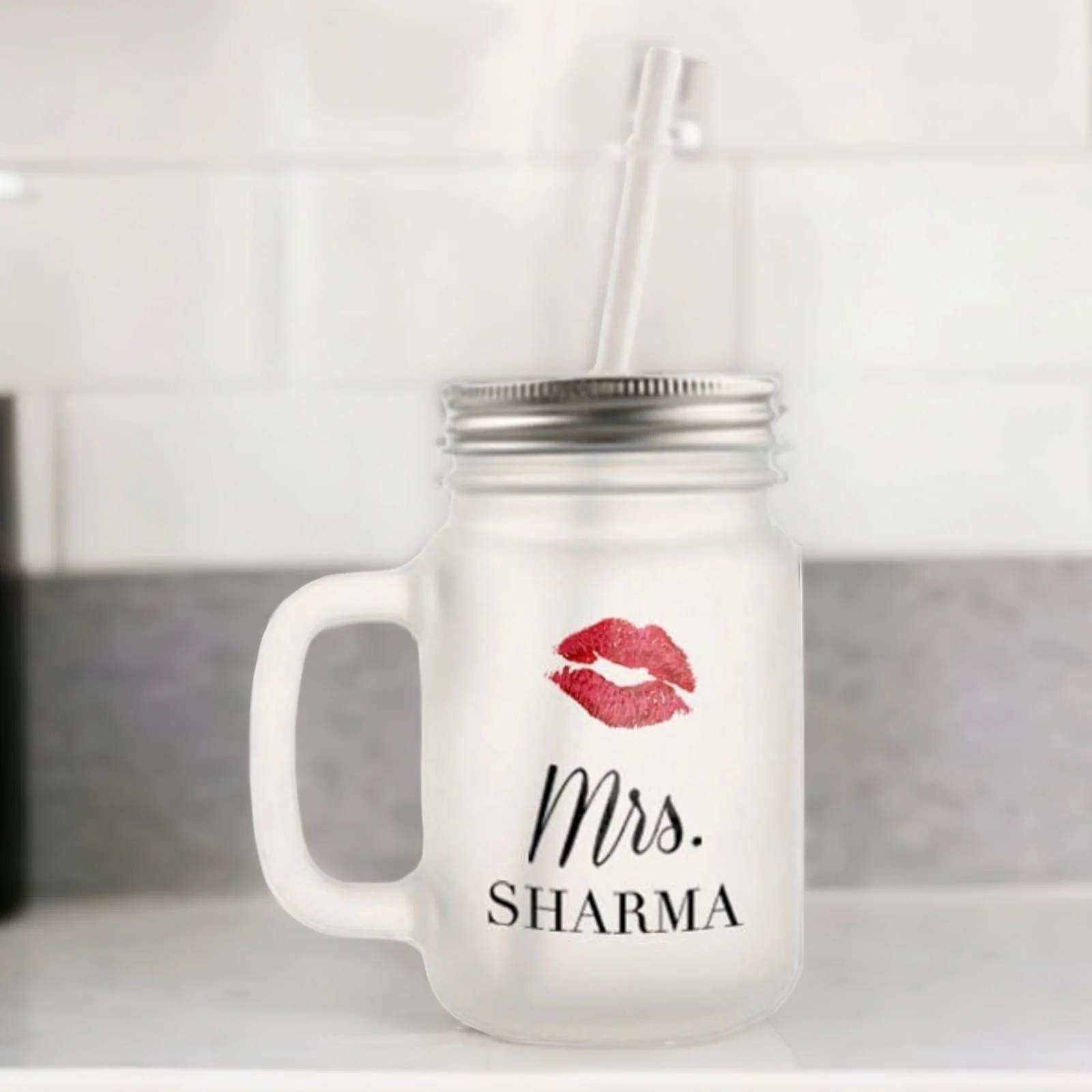 Customized Mason Jar Glass - Lipstick Female Name