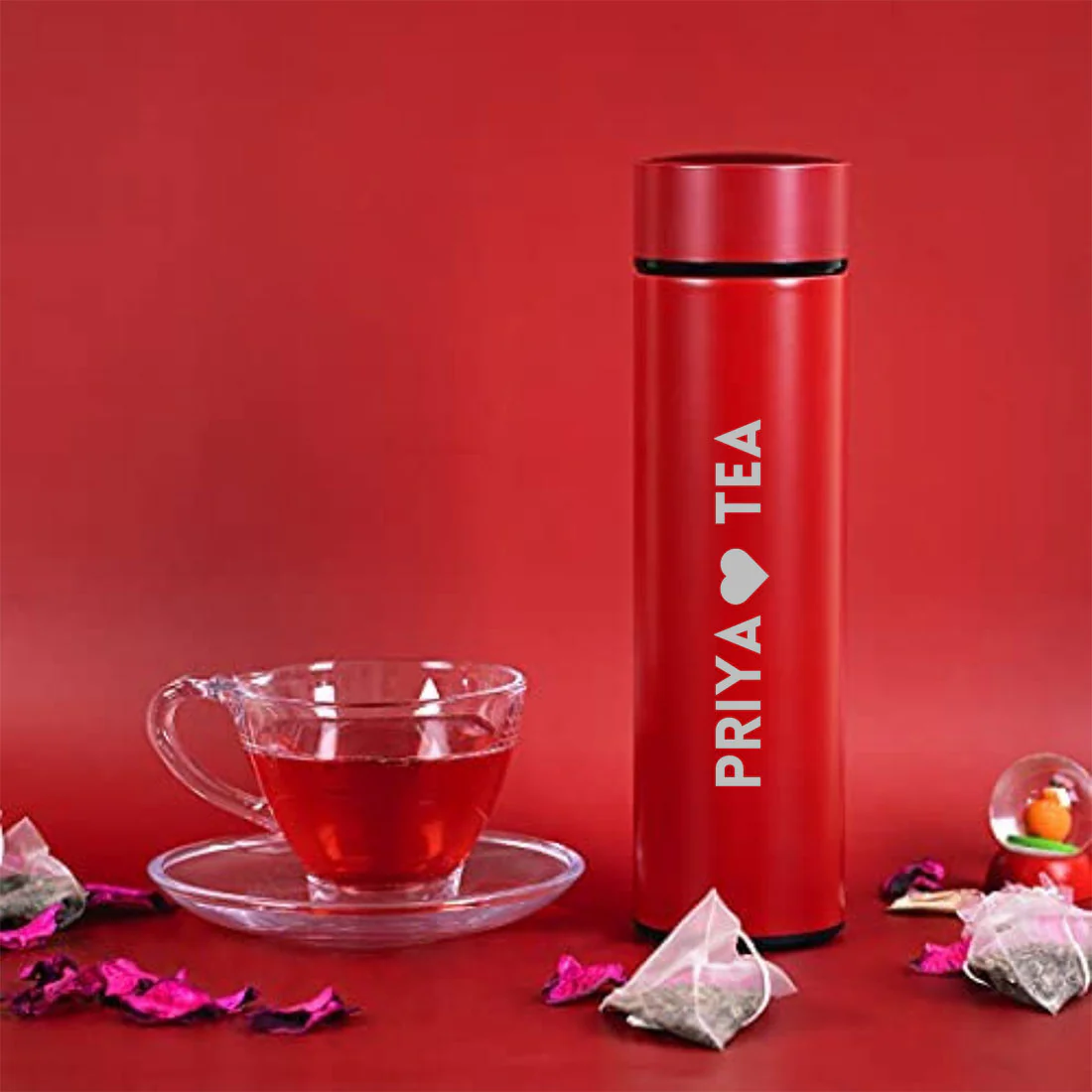 Custom Flask Thermos Bottle for Tea With LED Display Engraved Name - TEA
