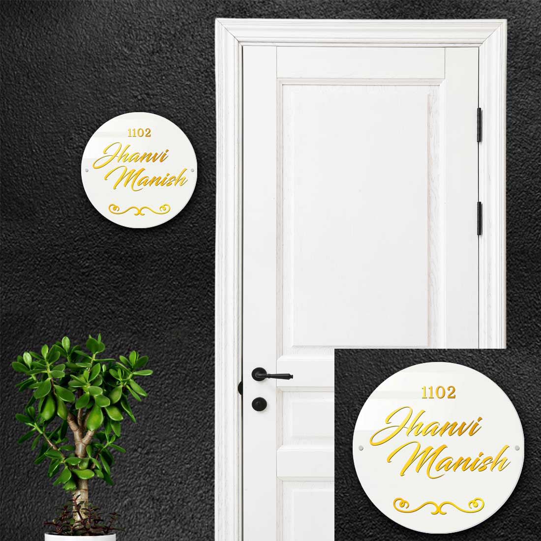 Personalised Round Name Plate for Home Flat Office Door Entrance - Family - Image 2