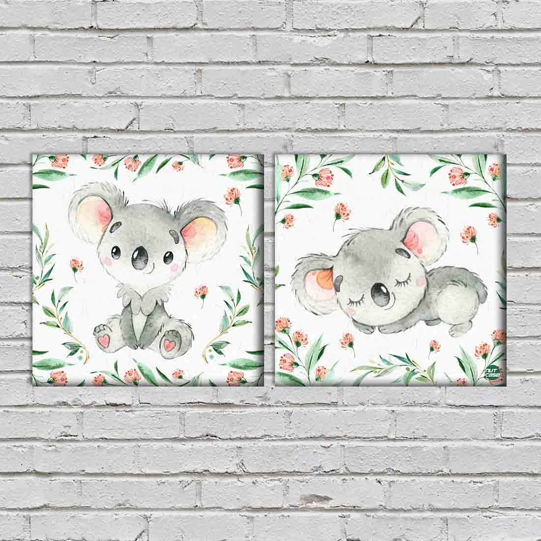 Nutcase Wall Art For Kids Room Stylish Panel Non-Fading Digital Painting for Children room, Bedroom Set of 2 - Cute koala