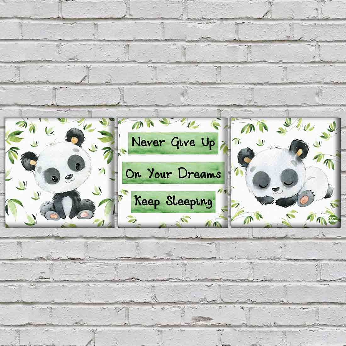 Nutcase Wall Art For Kids Room Stylish Panel Non-Fading Digital Painting for Children room, Bedroom set of 3 - Cute Panda