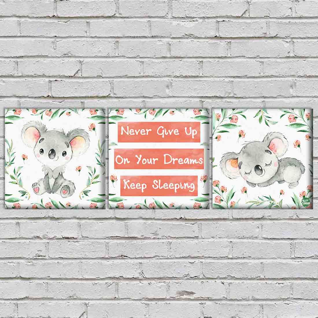 Home Wall Decor Art for Kids Room Children Bedroom Set of 3 - Small koala