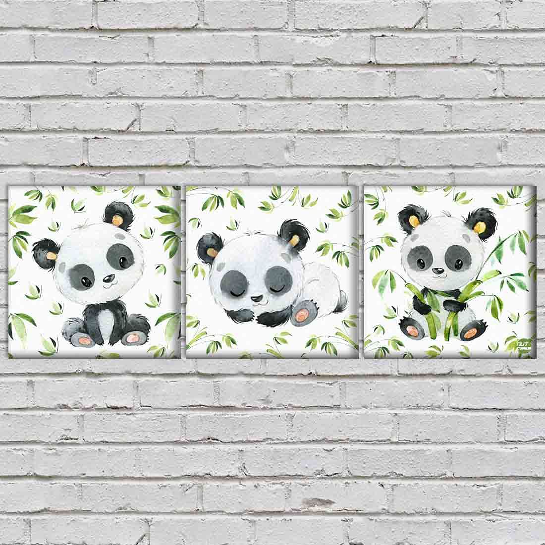 Wall Art Decor Hanging Panels Set Of 3 - Lovely Panda