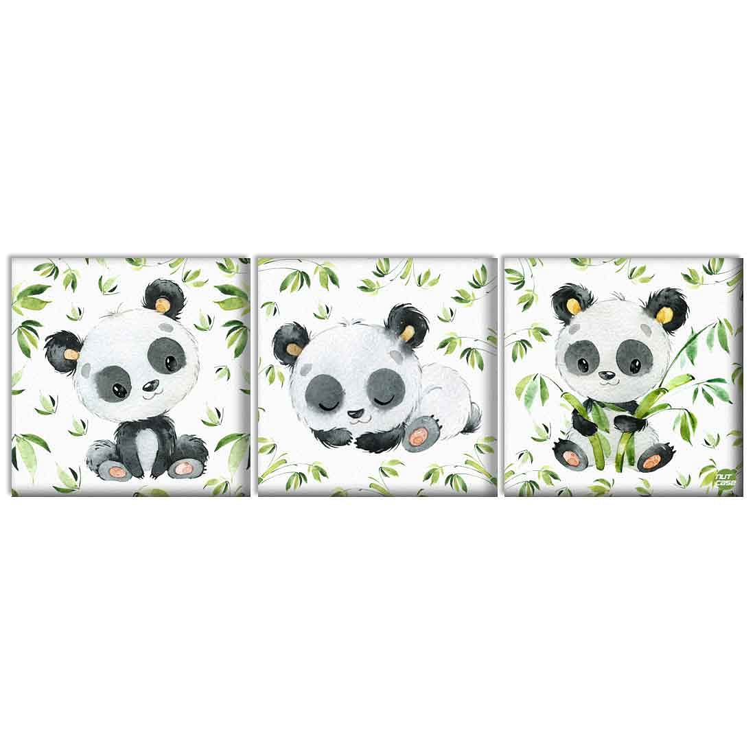 Wall Art Decor Hanging Panels Set Of 3 - Lovely Panda - Image 2