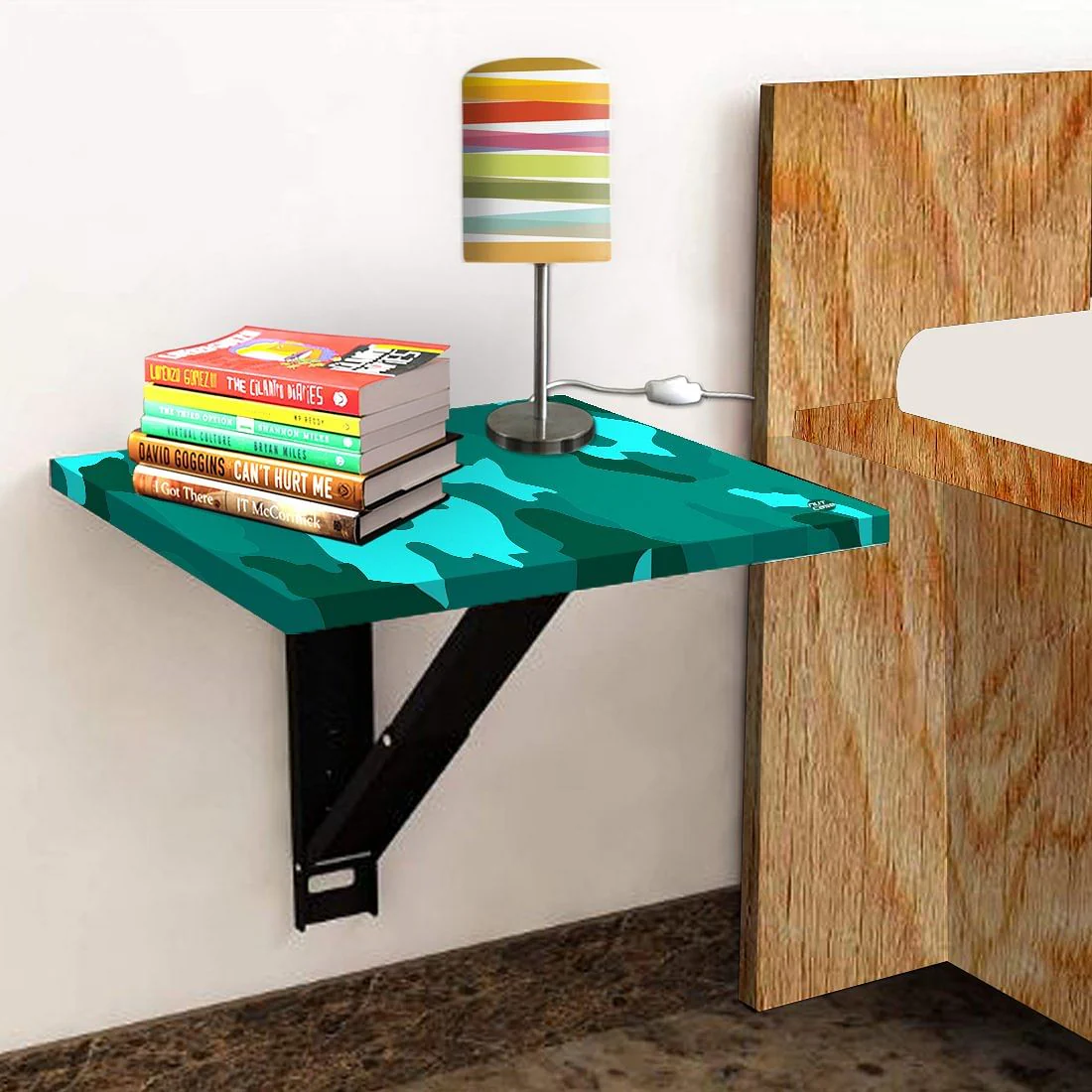 Folding Wall Hanging Bedside Table - Army Camouflage Green - Image 4