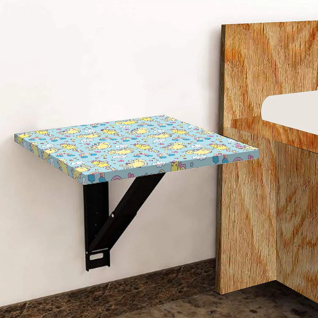 Fold Down Wall Hung Bedside Table with Desk - Baby Unicorn