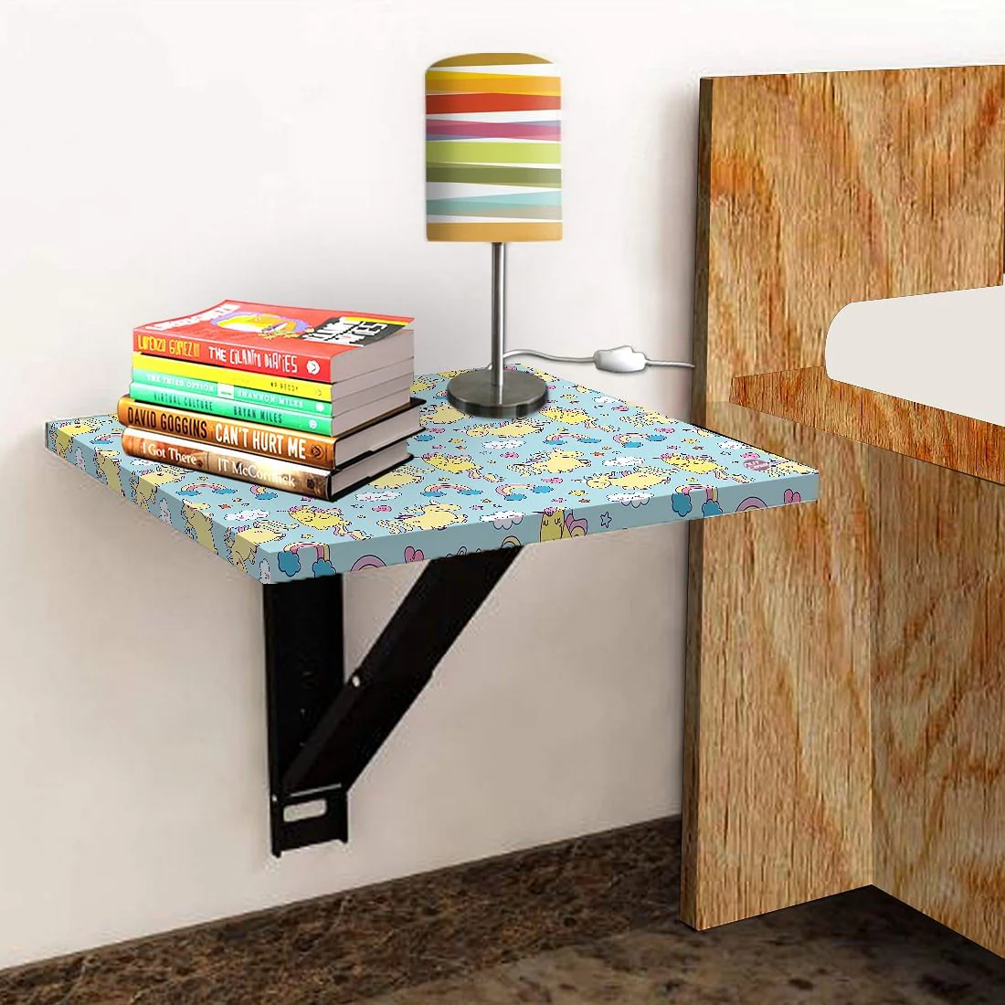 Fold Down Wall Hung Bedside Table with Desk - Baby Unicorn - Image 4