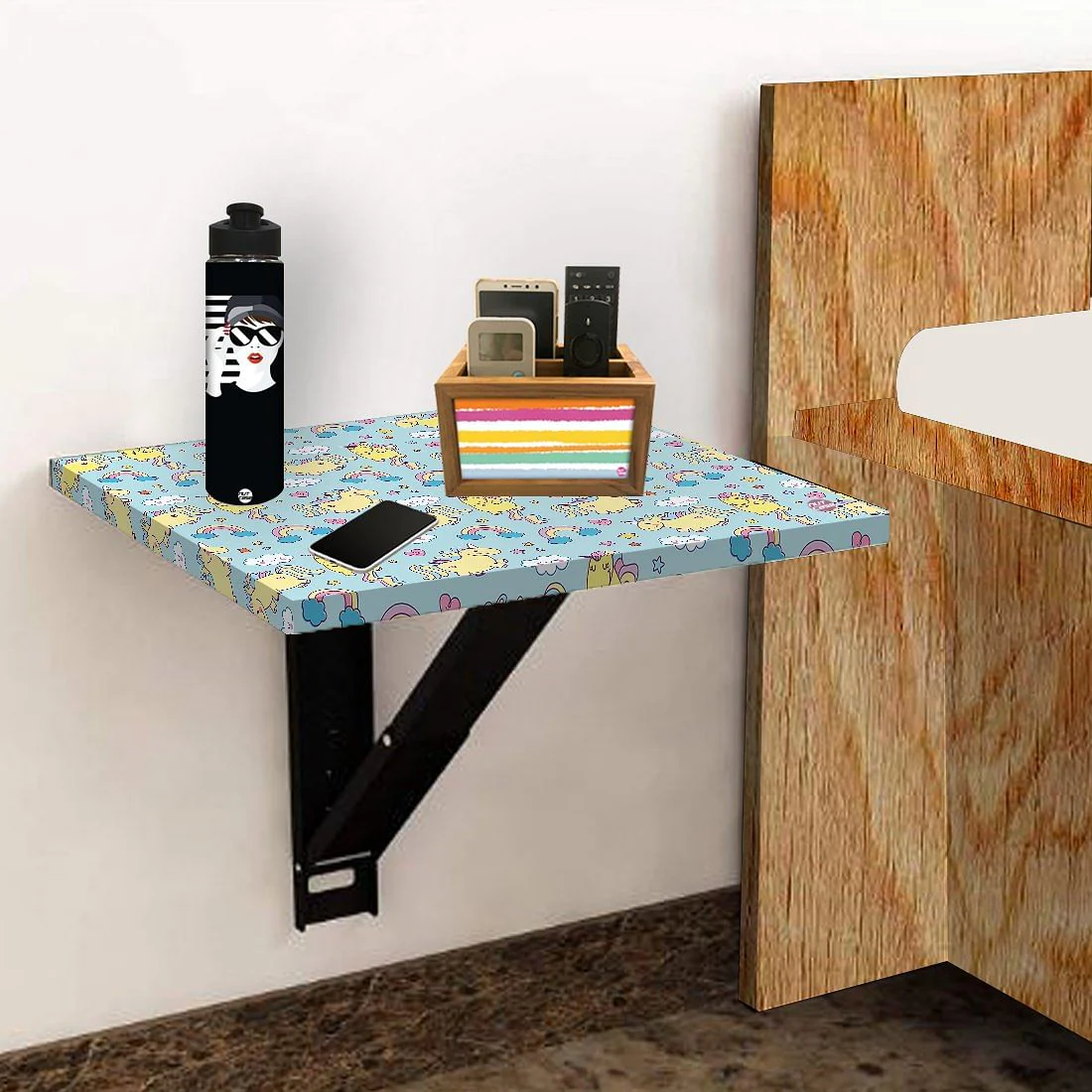 Fold Down Wall Hung Bedside Table with Desk - Baby Unicorn - Image 5
