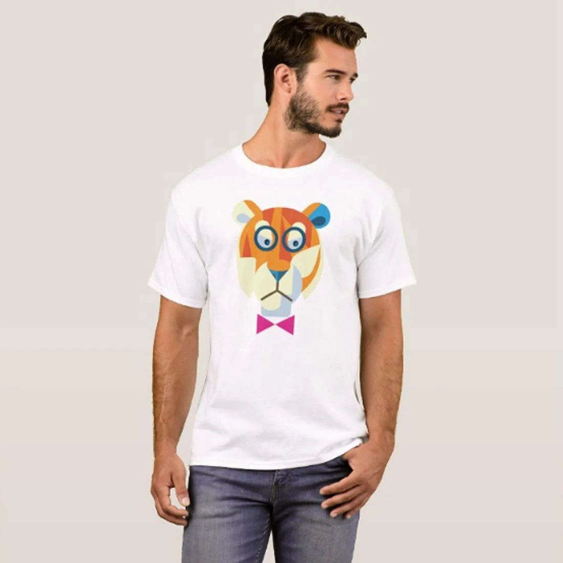 Nutcase Designer Round Neck Men's T-Shirt Wrinkle-Free Poly Cotton Tees - Tiger Hipster - Image 3