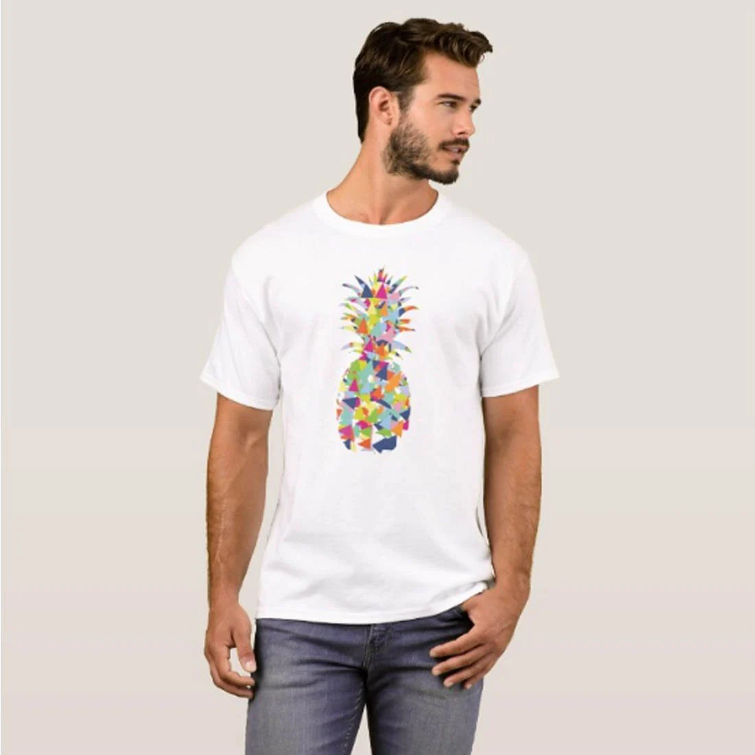 Nutcase Designer Round Neck Men's T-Shirt Wrinkle-Free Poly Cotton Tees - Funky Pinapple - Image 3