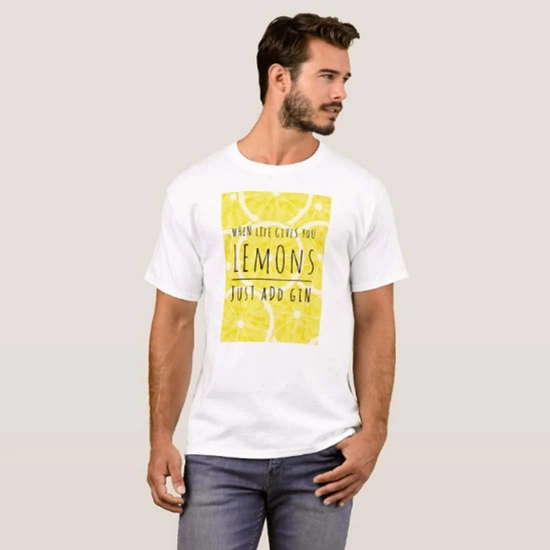 Nutcase Designer Round Neck Men's T-Shirt Wrinkle-Free Poly Cotton Tees - Lemons Just Add Gin - Image 3