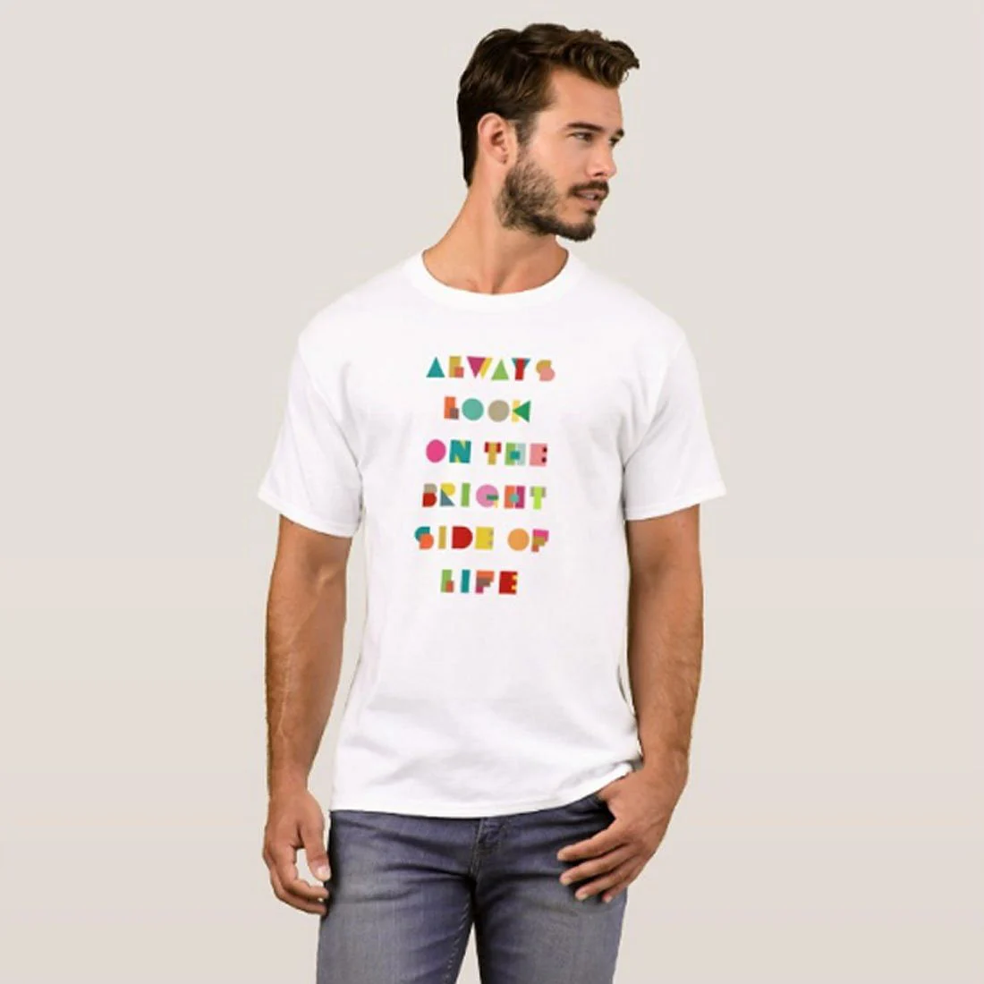 Nutcase Designer Round Neck Men's T-Shirt Wrinkle-Free Poly Cotton Tees - Always Look On The Bright - Image 3