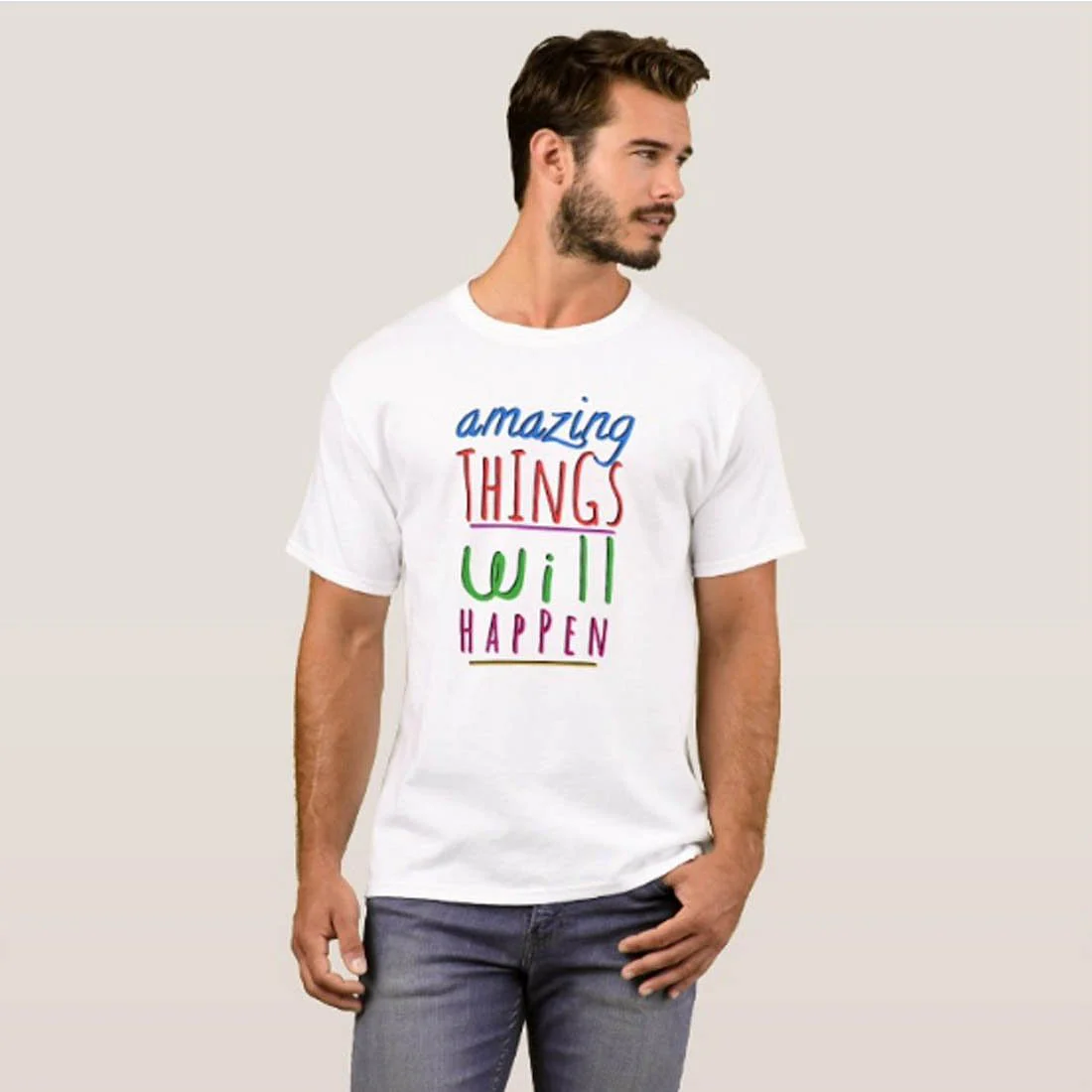 Nutcase Designer Round Neck Men's T-Shirt Wrinkle-Free Poly Cotton Tees - Amazing Things Will Happen - Image 3
