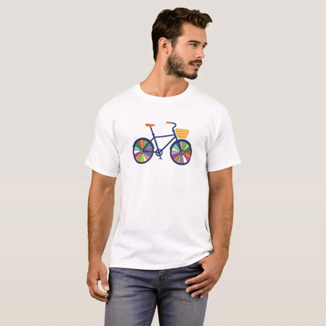 Nutcase Designer Round Neck Men's T-Shirt Wrinkle-Free Poly Cotton Tees - Colorful Cycle Wheels - Image 3