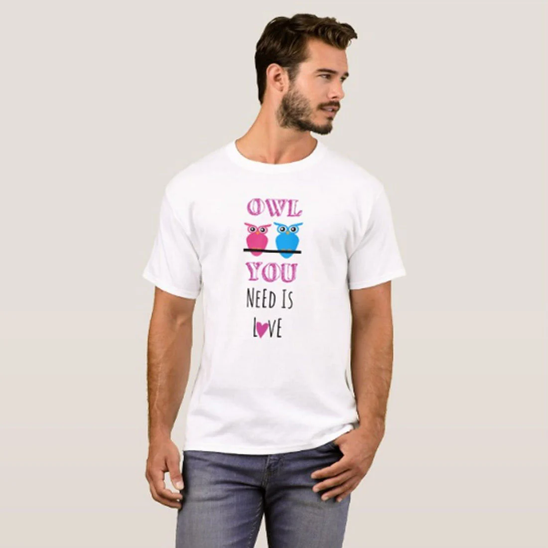 Nutcase Designer Round Neck Men's T-Shirt Wrinkle-Free Poly Cotton Tees - Owl You Need is Love - Image 3