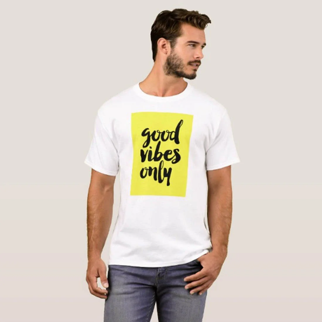 Nutcase Designer Round Neck Men's T-Shirt Wrinkle-Free Poly Cotton Tees - Good Vibes Only - Image 3