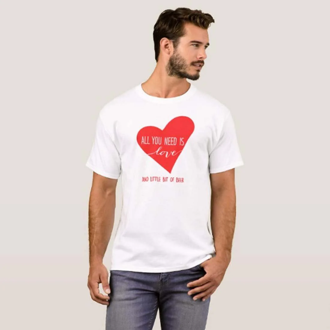 Nutcase Designer Round Neck Men's T-Shirt Wrinkle-Free Poly Cotton Tees - Love and Little Beer - Image 3