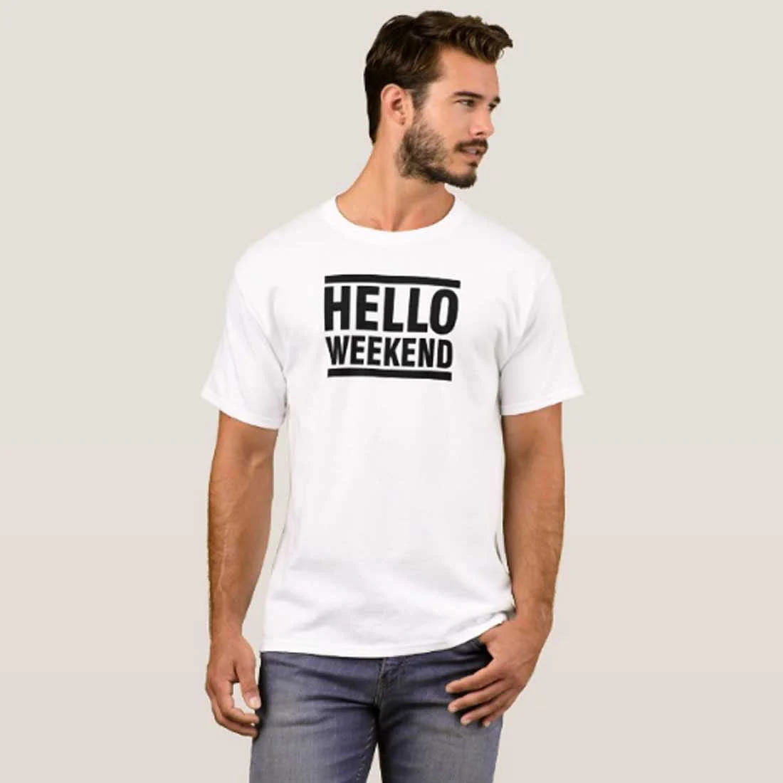 Nutcase Designer Round Neck Men's T-Shirt Wrinkle-Free Poly Cotton Tees - Hello Weekend - Image 3