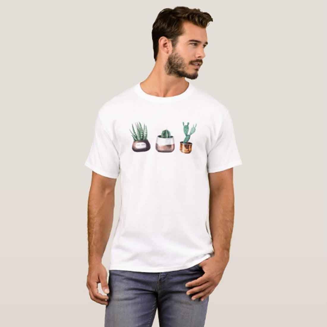 Nutcase Designer Round Neck Men's T-Shirt Wrinkle-Free Poly Cotton Tees - Cactus Pot - Image 3