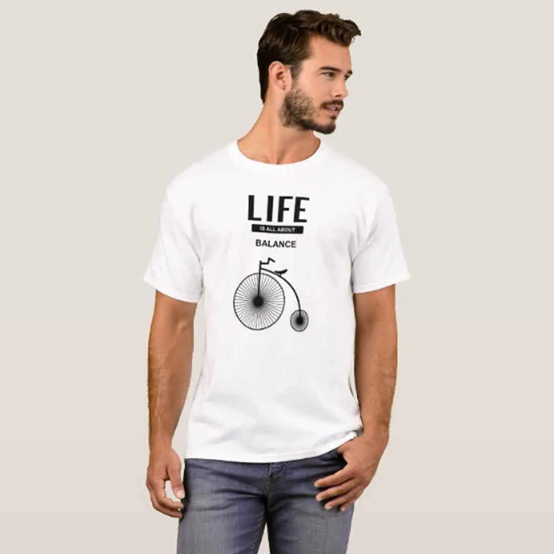 Nutcase Designer Round Neck Men's T-Shirt Wrinkle-Free Poly Cotton Tees - Life is All About Balance - Image 3