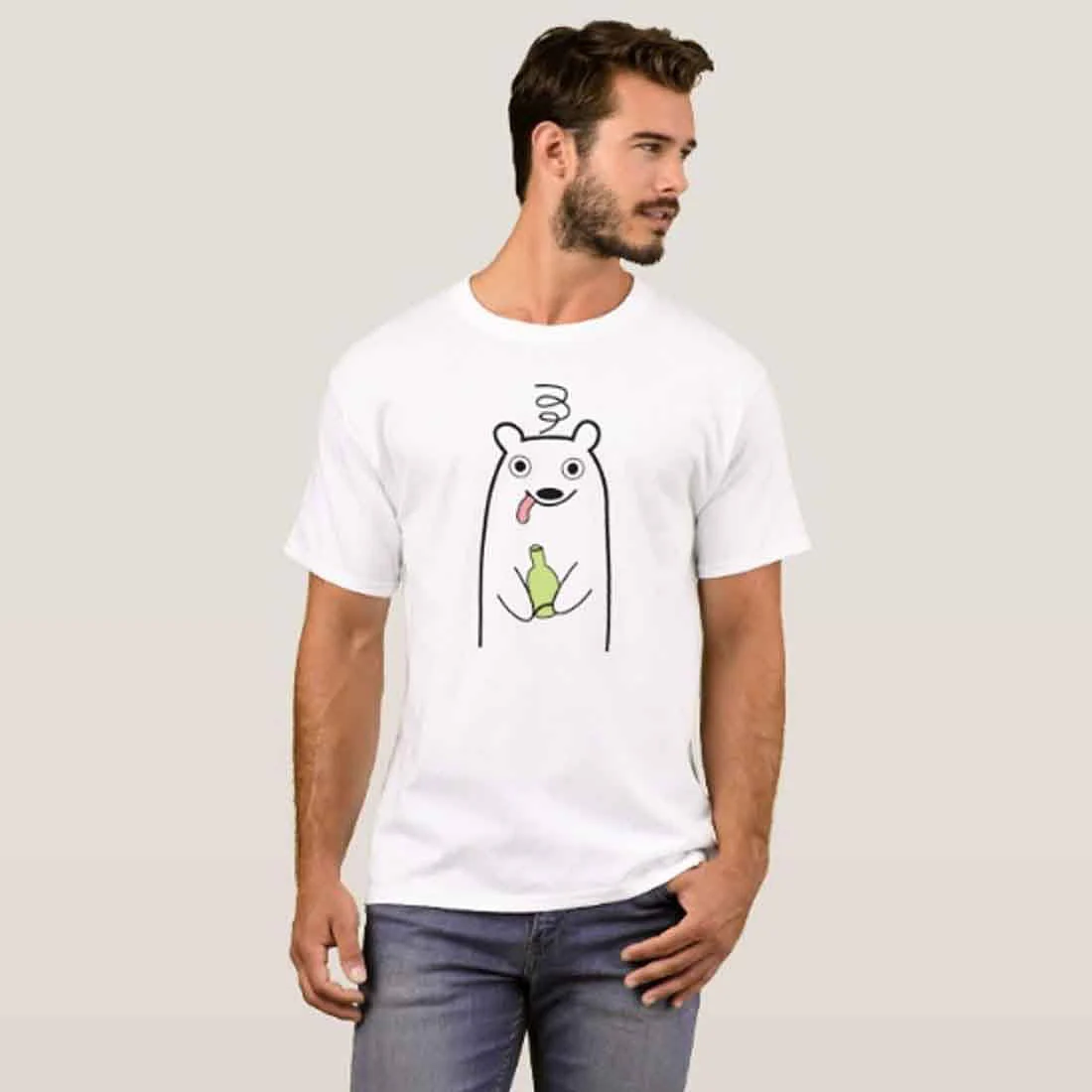 Nutcase Designer Round Neck Men's T-Shirt Wrinkle-Free Poly Cotton Tees - Wine Bear - Image 3