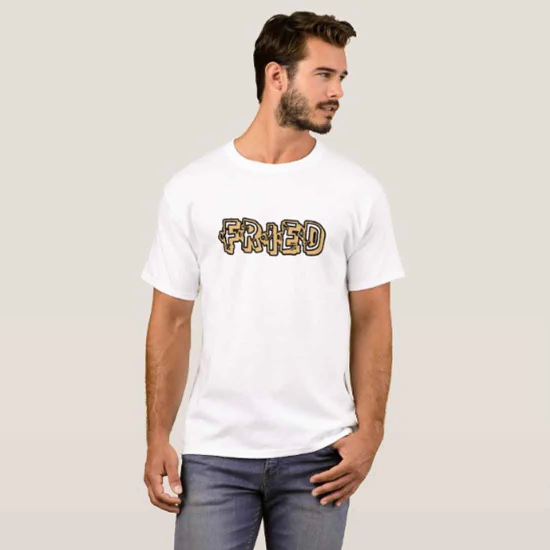 Nutcase Designer Round Neck Men's T-Shirt Wrinkle-Free Poly Cotton Tees - Fried - Image 3
