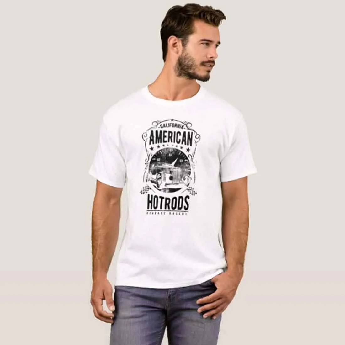 Nutcase Designer Round Neck Men's T-Shirt Wrinkle-Free Poly Cotton Tees - American Hotrods - Image 3