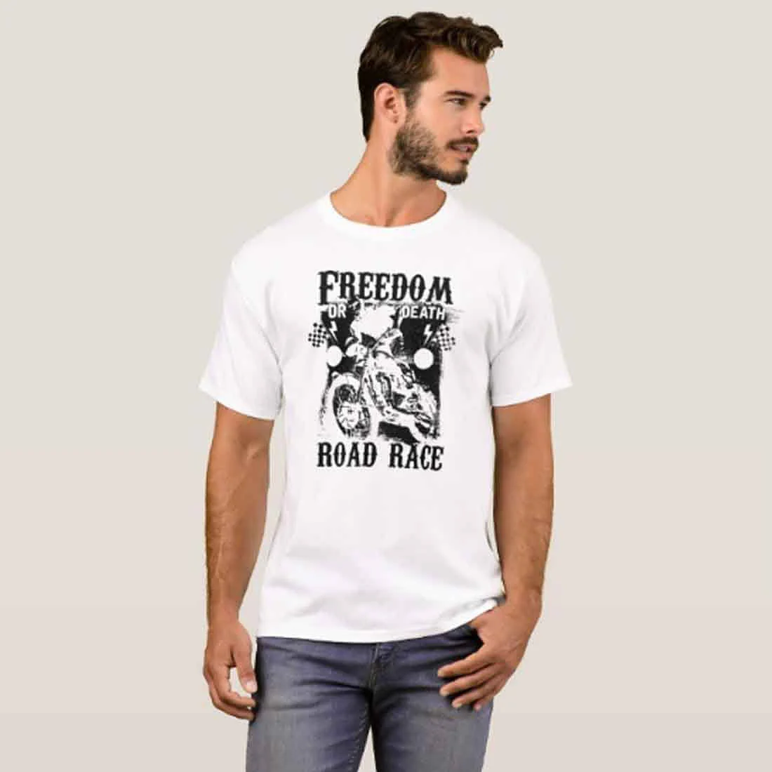 Nutcase Designer Round Neck Men's T-Shirt Wrinkle-Free Poly Cotton Tees - Freedom Road Race - Image 3