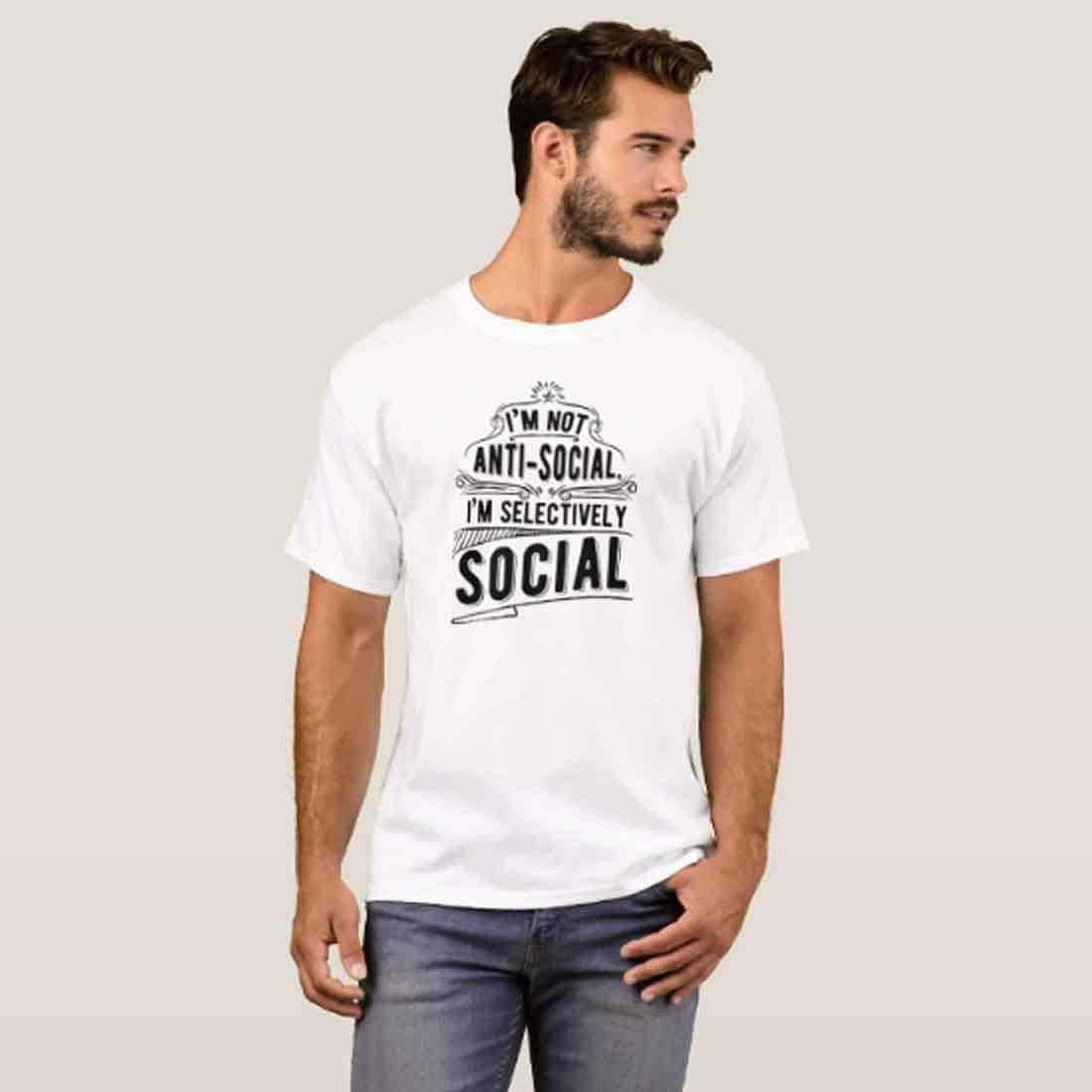 Nutcase Designer Round Neck Men's T-Shirt Wrinkle-Free Poly Cotton Tees - Anti Social - Image 3