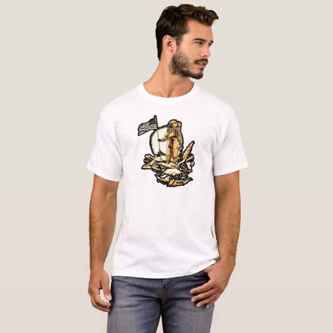 Nutcase Designer Round Neck Men's T-Shirt Wrinkle-Free Poly Cotton Tees - Moon Landing - Image 3