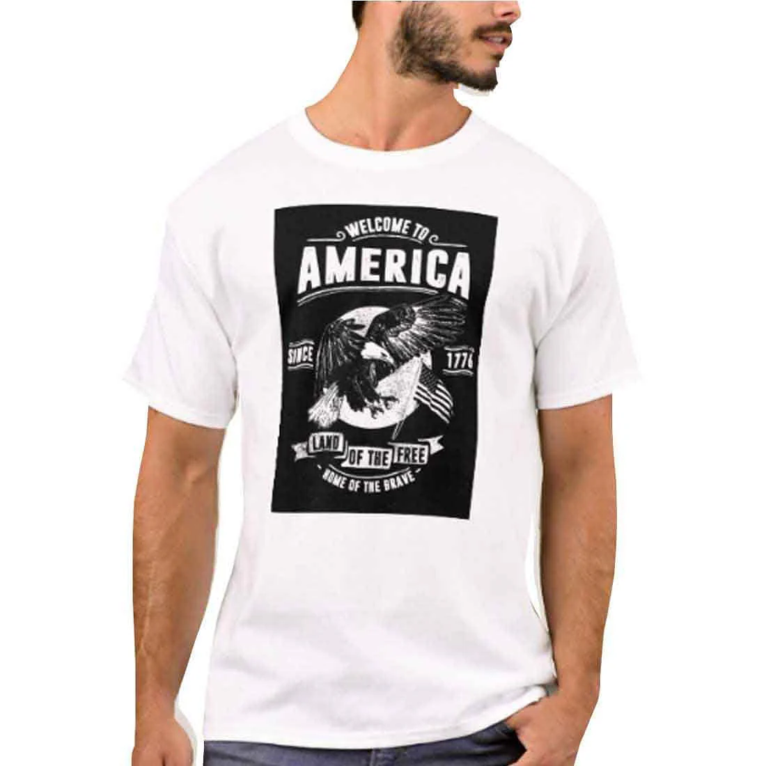 Nutcase Designer Round Neck Men's T-Shirt Wrinkle-Free Poly Cotton Tees - Welcome to America