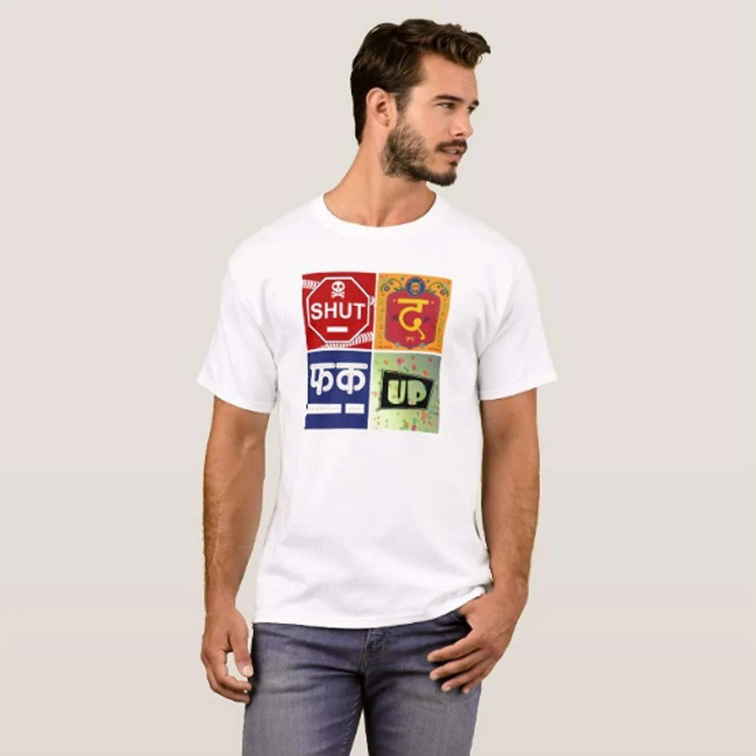 Nutcase Designer Round Neck Men's T-Shirt Wrinkle-Free Poly Cotton Tees - FK Up - Image 3