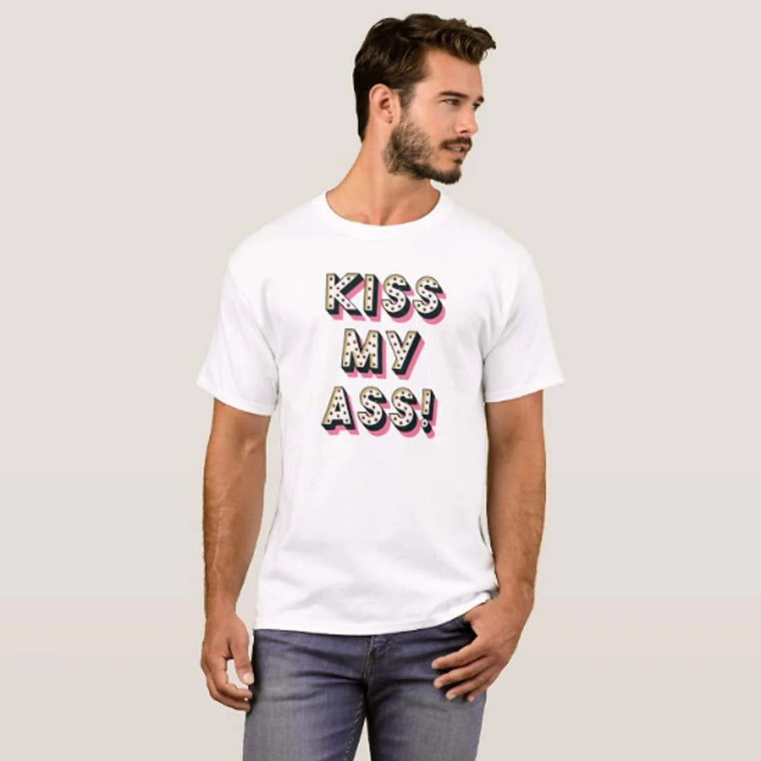 Nutcase Designer Round Neck Men's T-Shirt Wrinkle-Free Poly Cotton Tees - Kiss My Ass - Image 3