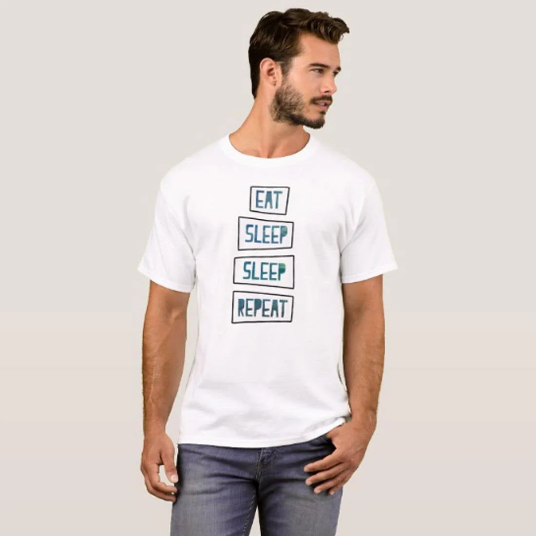 Nutcase Designer Round Neck Men's T-Shirt Wrinkle-Free Poly Cotton Tees - Eat Sleep Repeat - Image 3