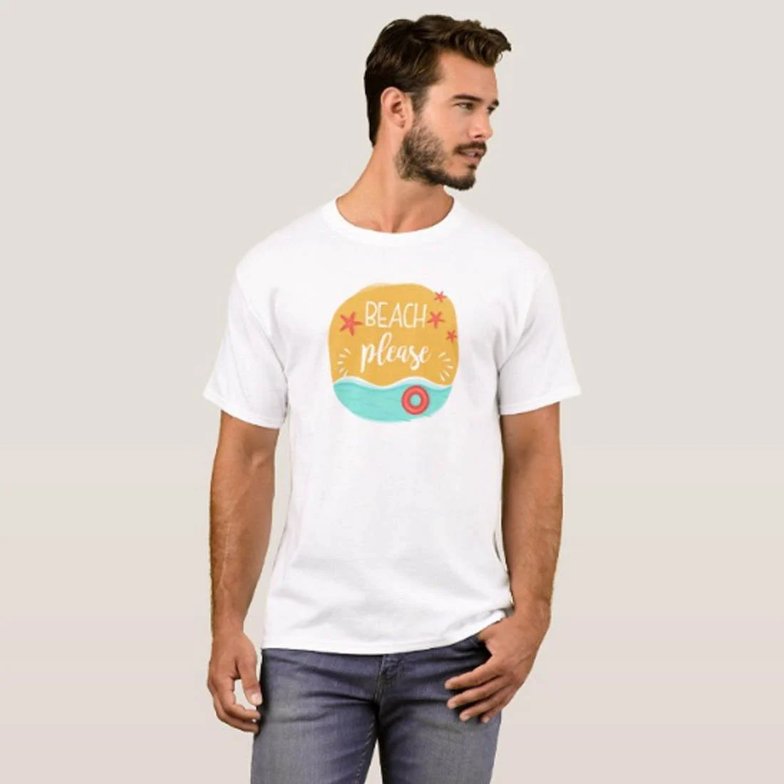 Nutcase Designer Round Neck Men's T-Shirt Wrinkle-Free Poly Cotton Tees - Beach Please - Image 3