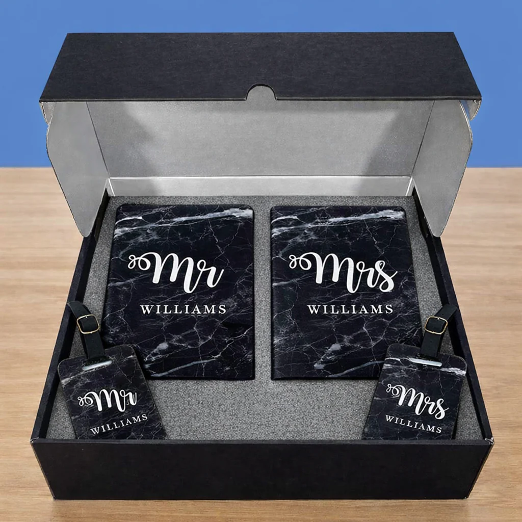 Couple Passport Holder Luggage Tag Gift Box- Mr Mrs Passport Sleeve and Bag Tag Set - Image 22