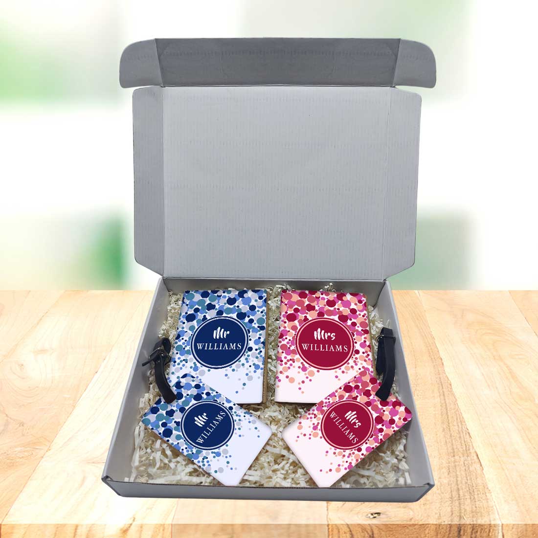Couple Passport Cover Luggage Tag Gift Set- Mr Mrs Passport Holder and Baggage Tags Gifting Box - Image 2