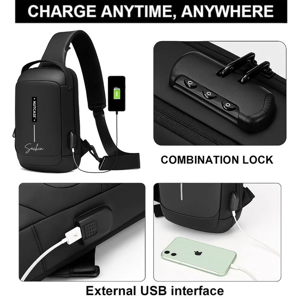 Crossbody Bag for Men | Personalized Sling Bag Side Backpack with USB Charging & Anti-Theft Lock - Image 10