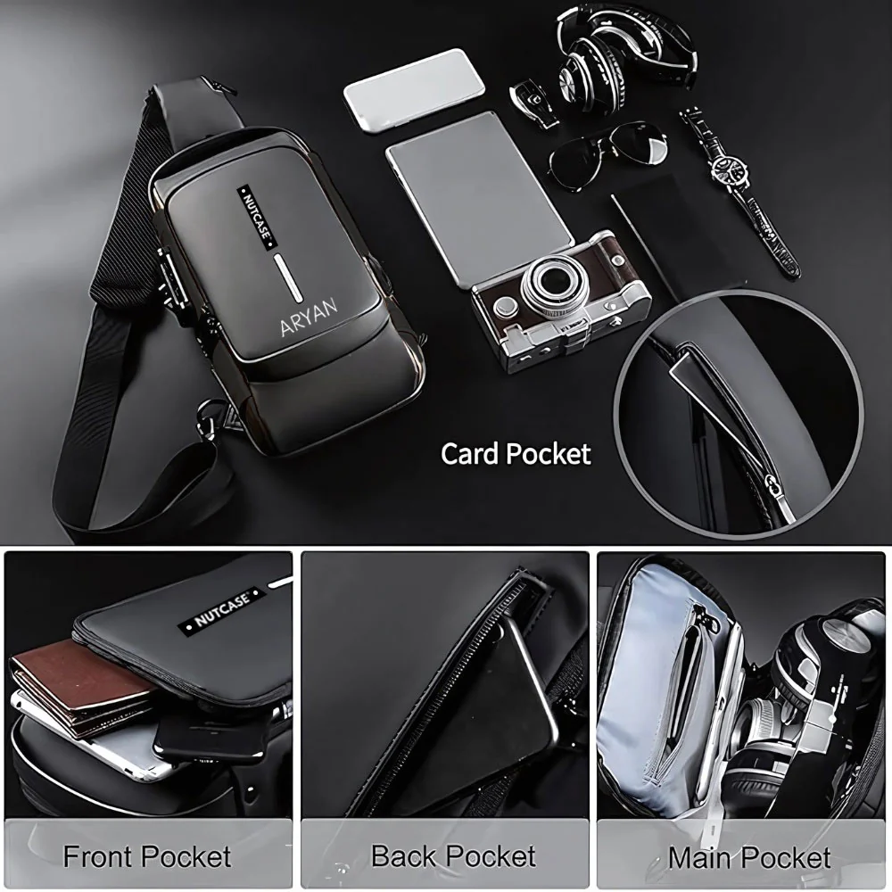 Crossbody Bag for Men | Personalized Sling Bag Side Backpack with USB Charging & Anti-Theft Lock - Image 6