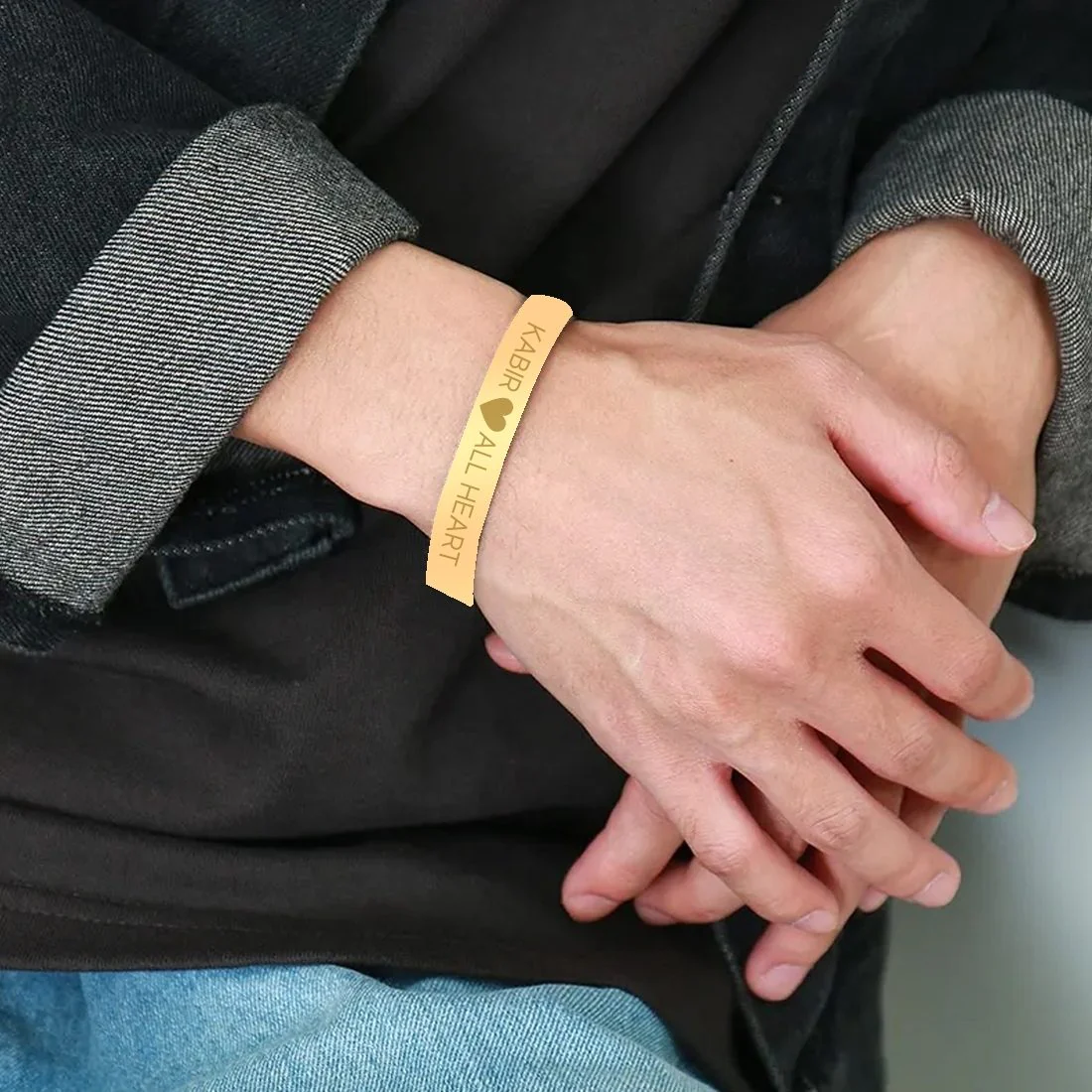Custom Bracelets for Men Engraved Name Valentines Day Gift - Rose Gold Plated/Black Rhodium/Gold Plated - Heart - Image 18