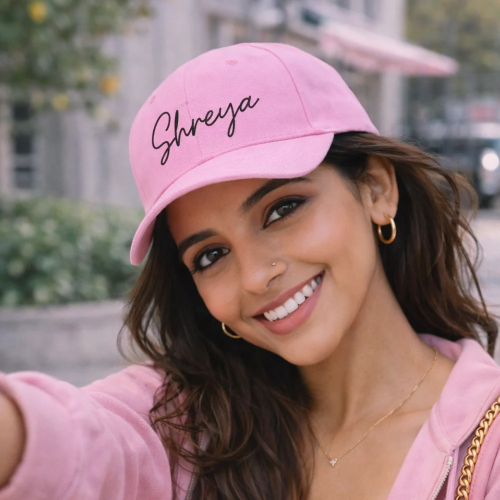 Custom Caps with Name for Ladies - Pink - Image 11