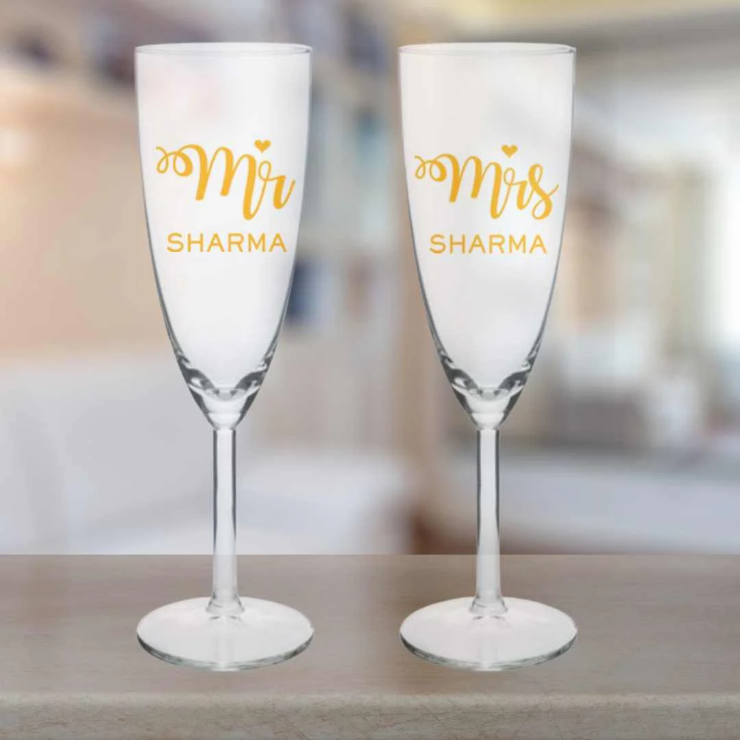 Champagne Glasses Anniversary Gifts for Couples Set of 2 - Mr And Mrs