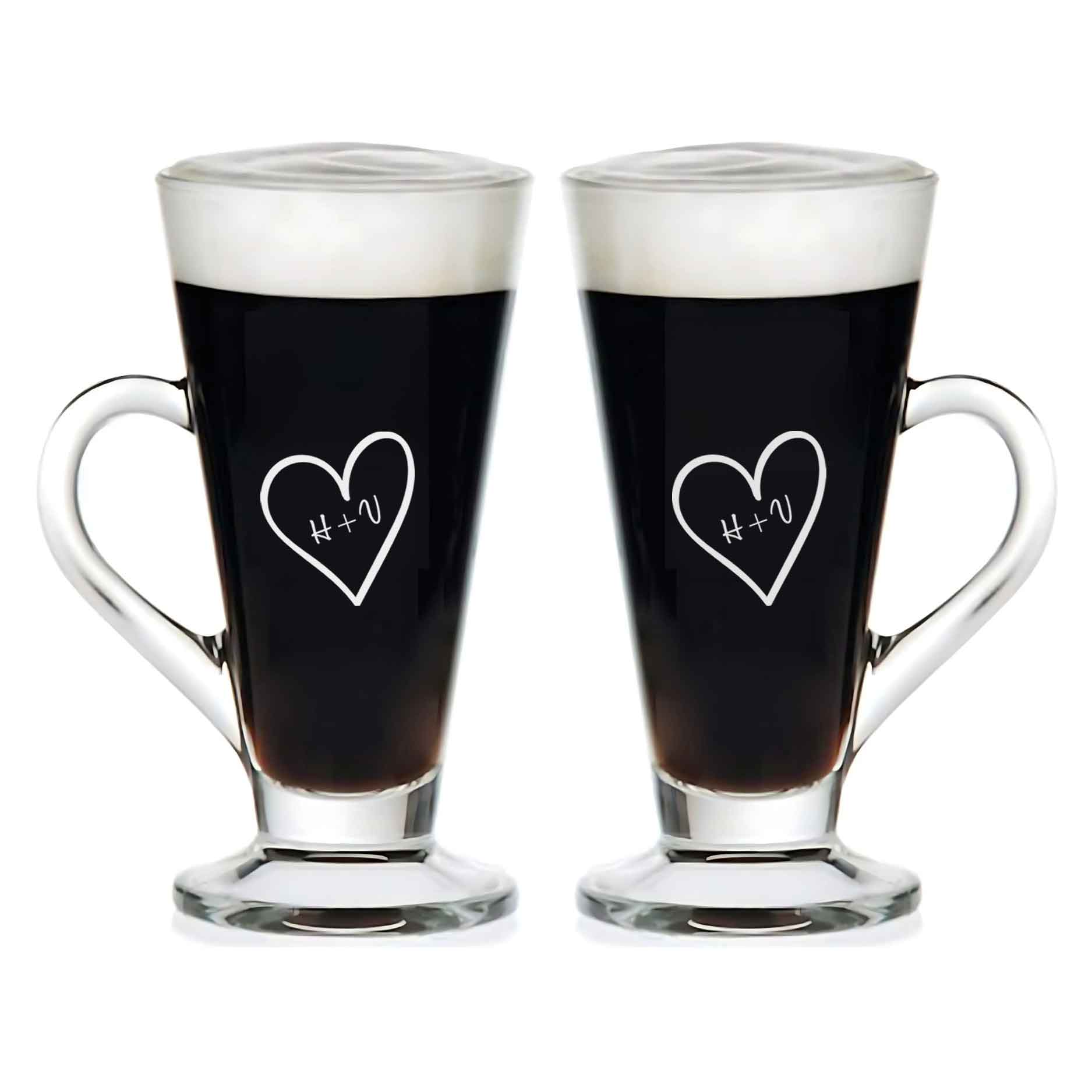 Custom Coffee Cups - Glass Mugs with Handles for Latte, Cappuccino, Iced Coffee, Hot Chocolate - Set of 2, Personalized Couples Coffee Glasses - Image 4