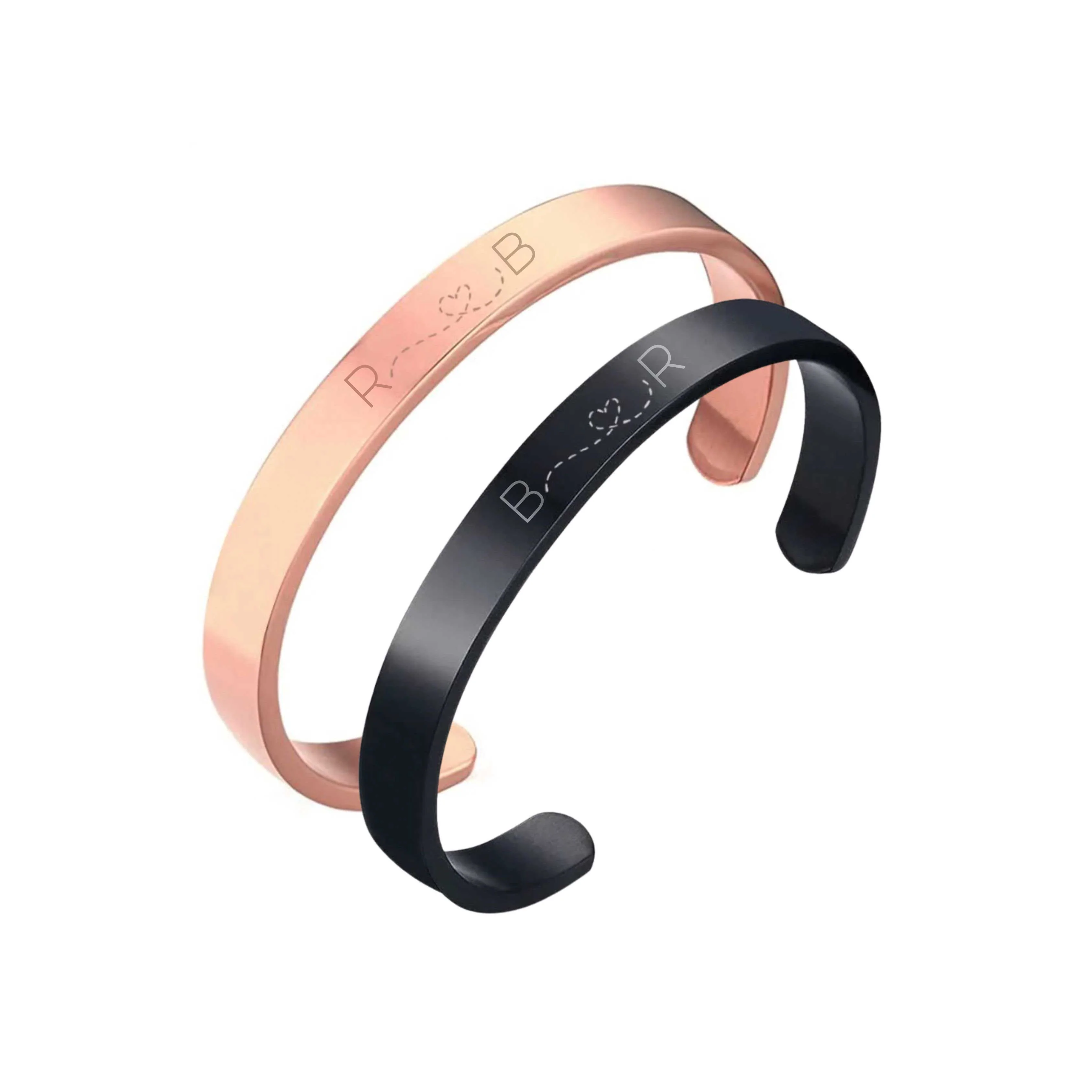 Custom Couples Bracelet Matching Bracelets Valentines Day Gift-Rose Gold & Black-Initials - Image 2