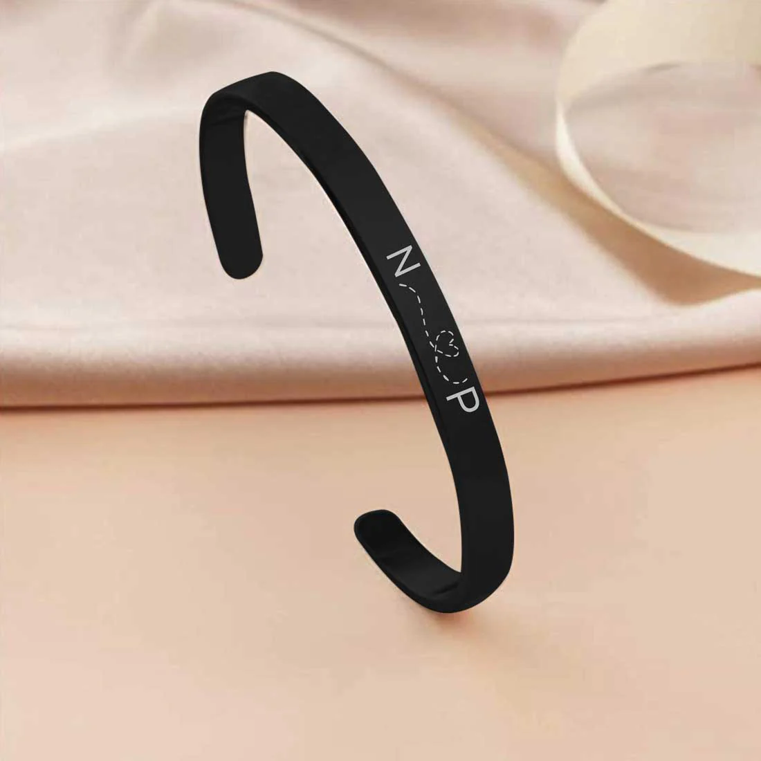 Custom Couples Bracelet Matching Bracelets Valentines Day Gift-Rose Gold & Black-Initials - Image 6
